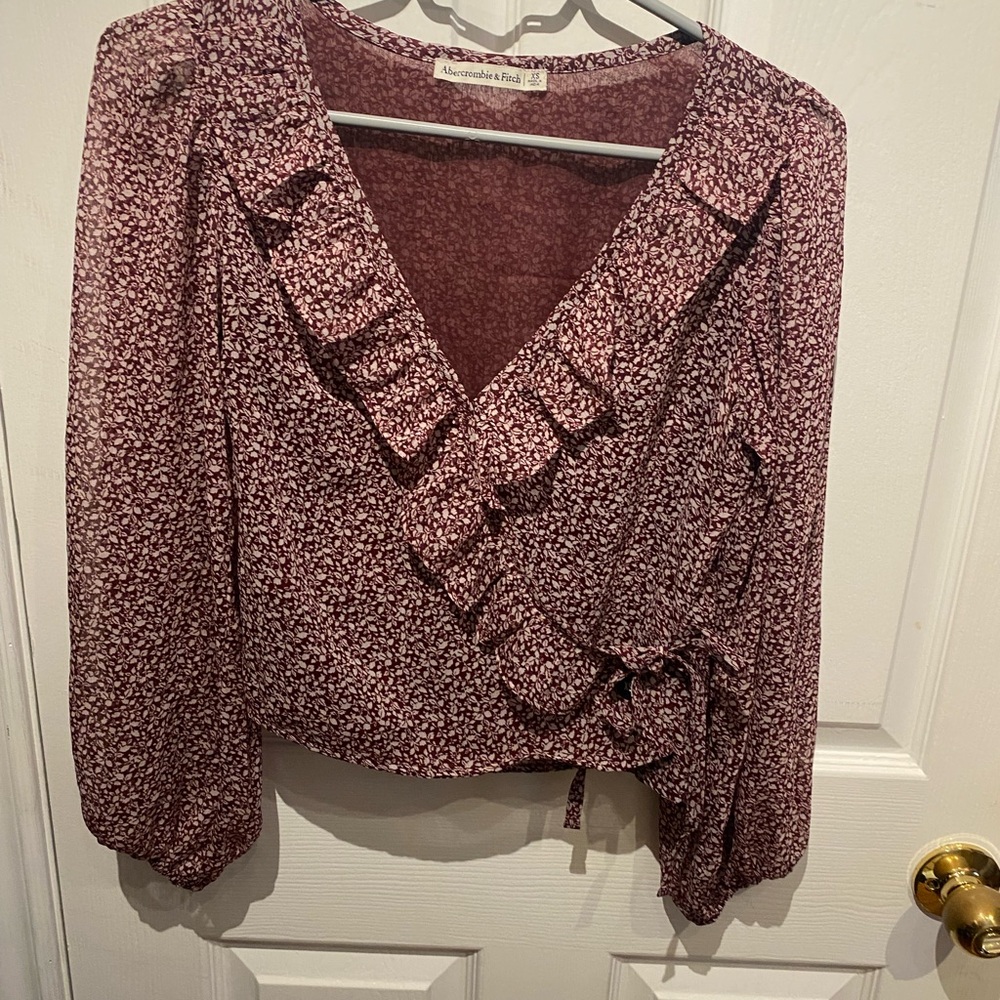 Abercrombie & Fitch Pink Wrap Puff Sleeve Blouse